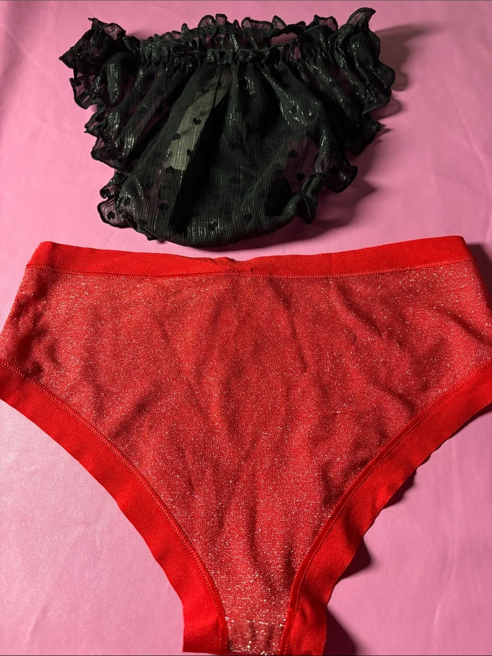 Victoria's Secret Black Floral Bikini Briefs with Pink and Red Accents
